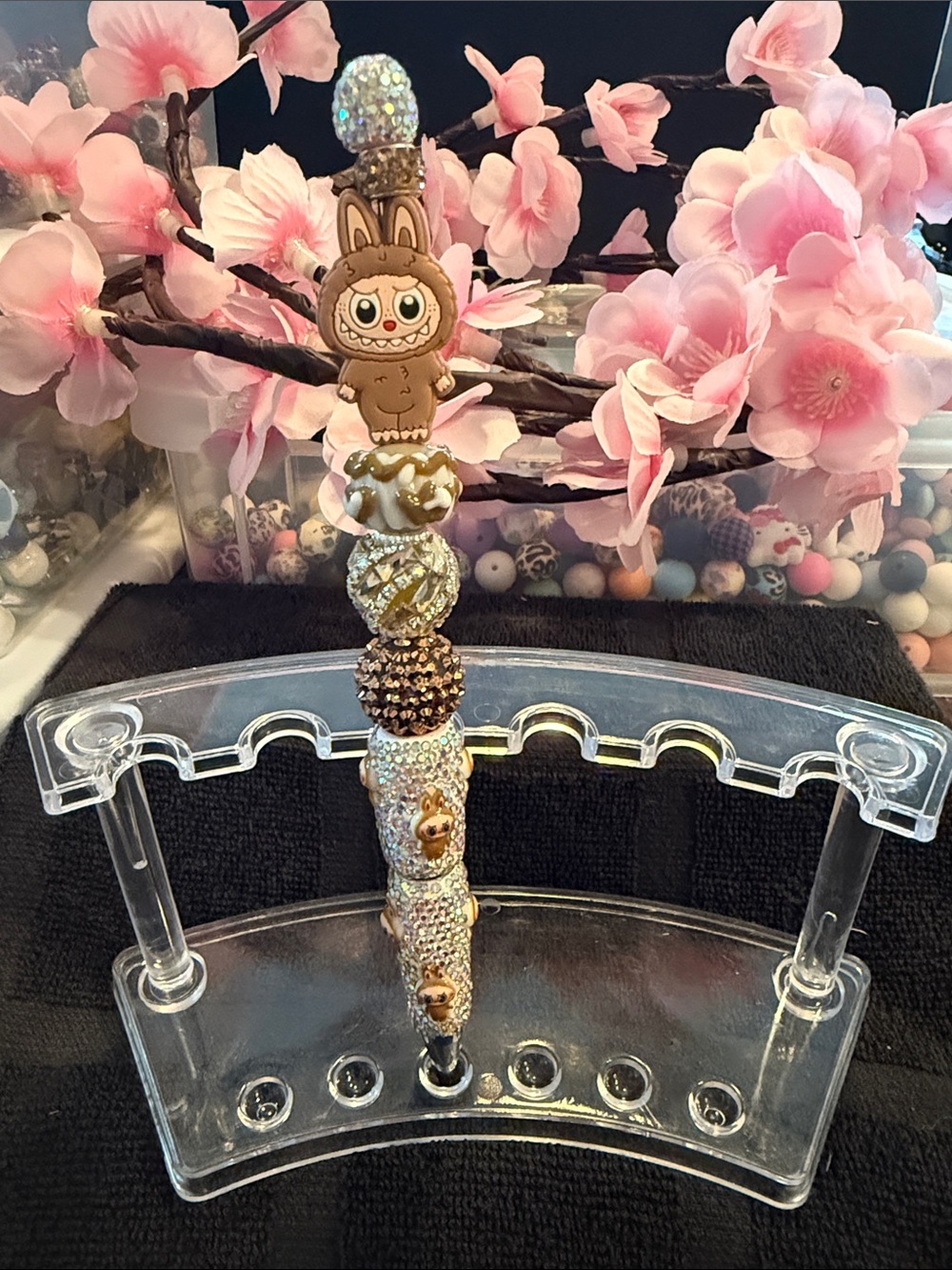 Handcrafted Silver & Gold Bunny Beaded  Pen